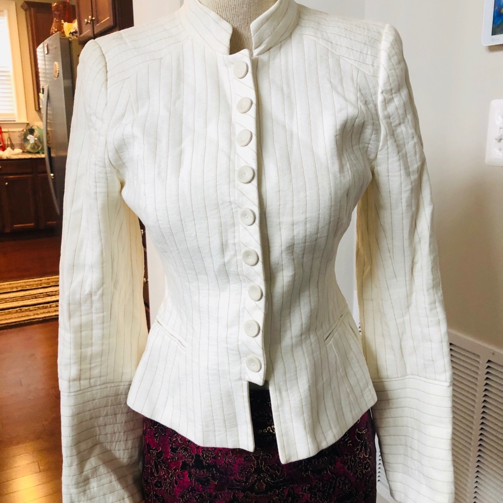 Cream Pinstriped Fitting Jacket - image 1
